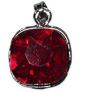 Elegant Red Cushion Cut Crystal Pendant Silver Tone Frame Formal Fashion Jewelry